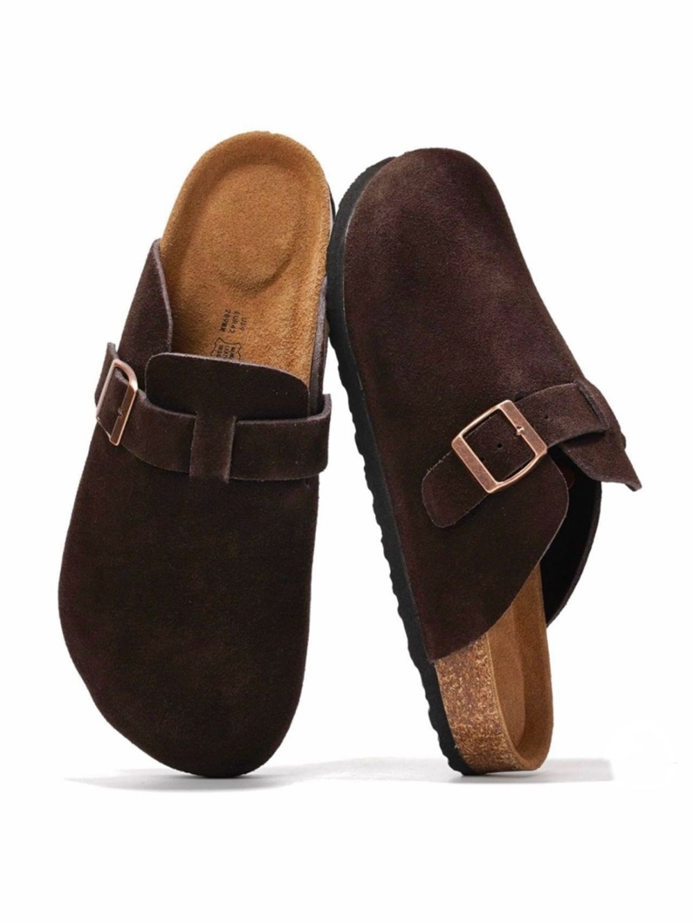 Women's Dark Brown Suede Buckle Clog Mule